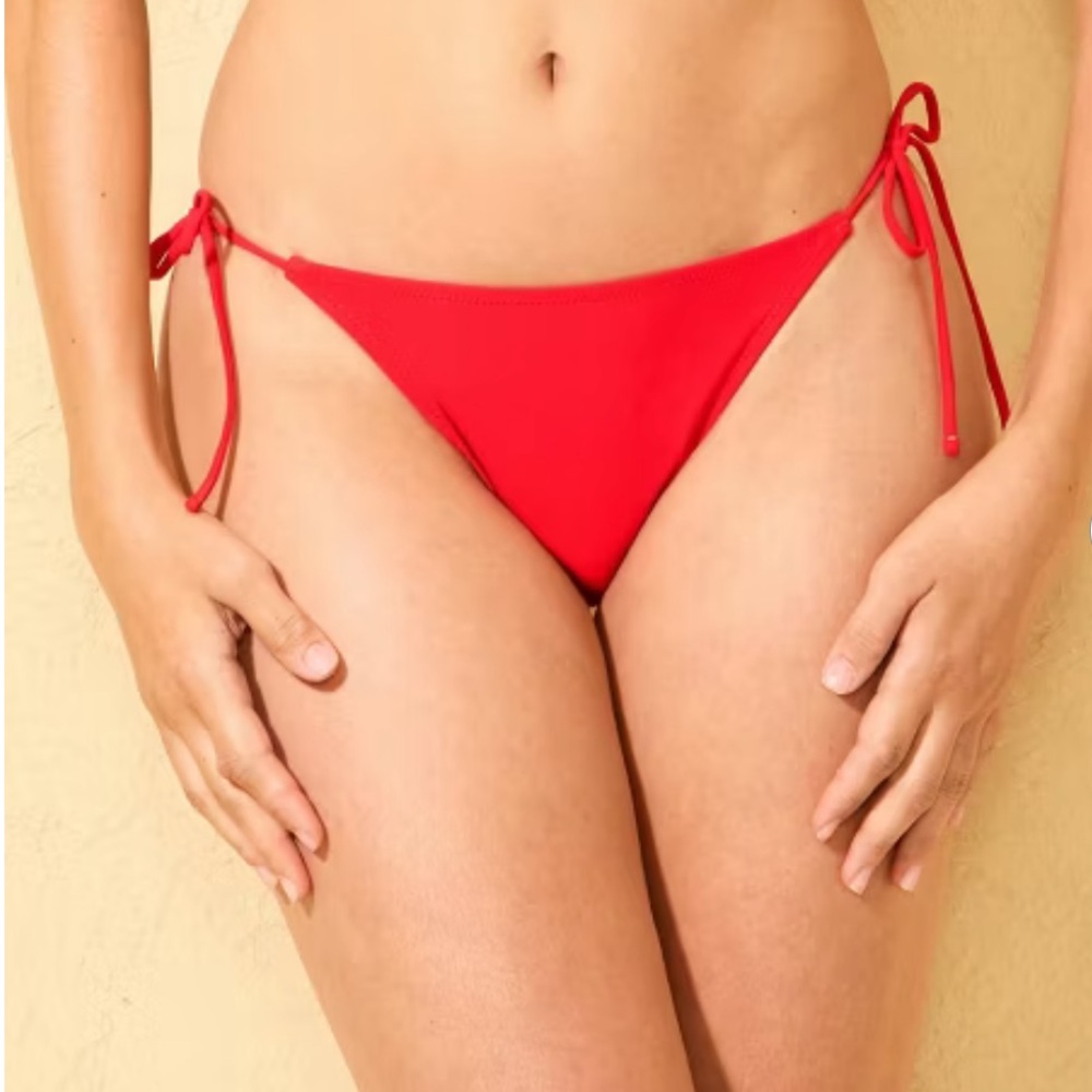 Wild Fable Women’s Red Tie-Side Low Rise High Leg Bikini Bottoms Size S